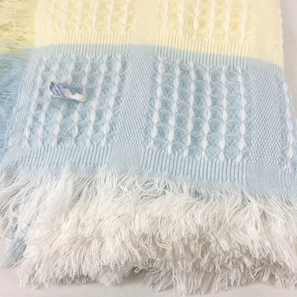 Vintage Rainbow Pastel Baby Blanket Fringe Throw Soft Acrylic Crib 38x38